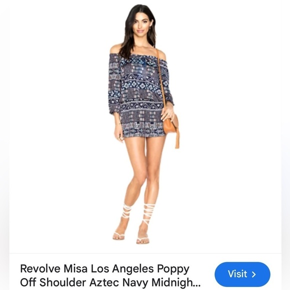 MISA Revolve Poppy Navy Aztec Off the Shoulder Dress - Picture 5 of 13